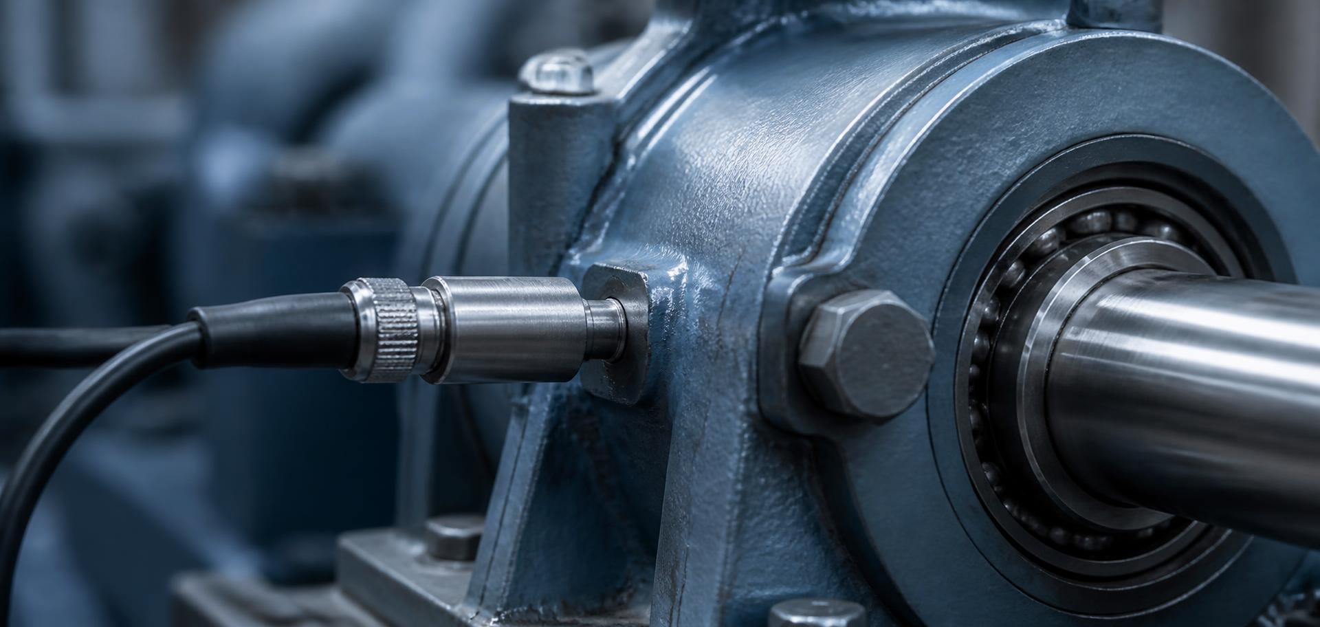 Vibration sensor mounted on a pump bearing housing